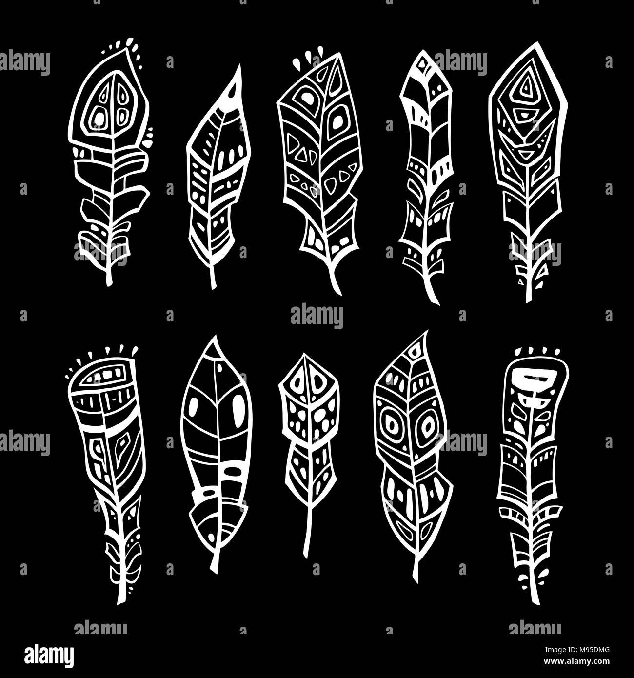 Vintage Feather vector set Stock Vector Image & Art - Alamy
