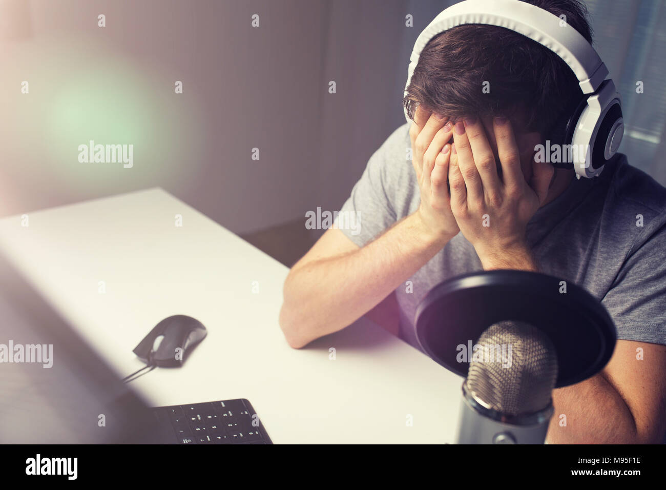 close up of man losing computer video game Stock Photo