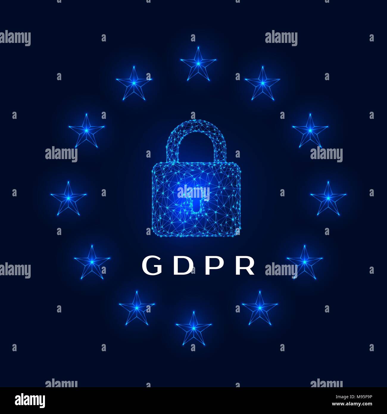 General Data Protection Regulation (GDPR) padlock and stars on dark ...