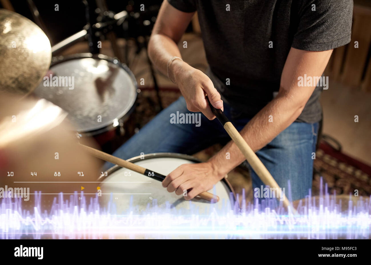 musician playing drums at sound recording studio Stock Photo - Alamy