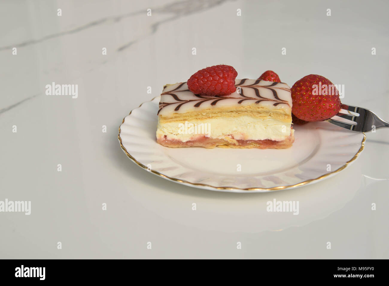 traditional cream slice cake with summer strawberries Stock Photo