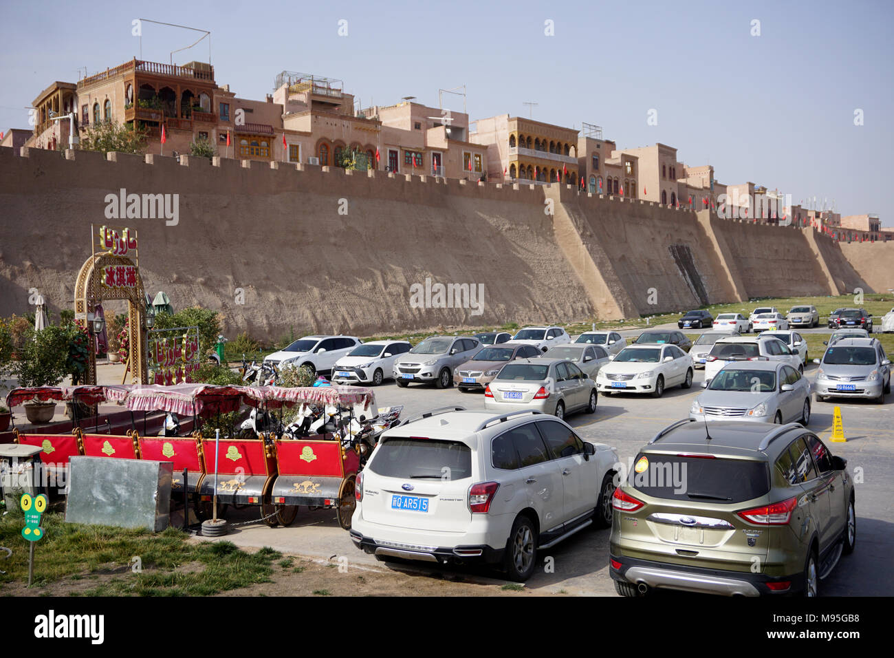 The rebuilt city wall in the old town of Kashgar in Xinjiang, China Stock Photo