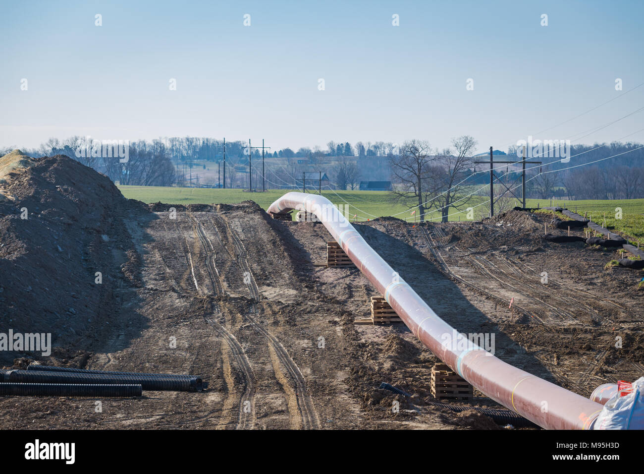 Washington Boro, PA, USA March 15, 2018 Pipeline construction site