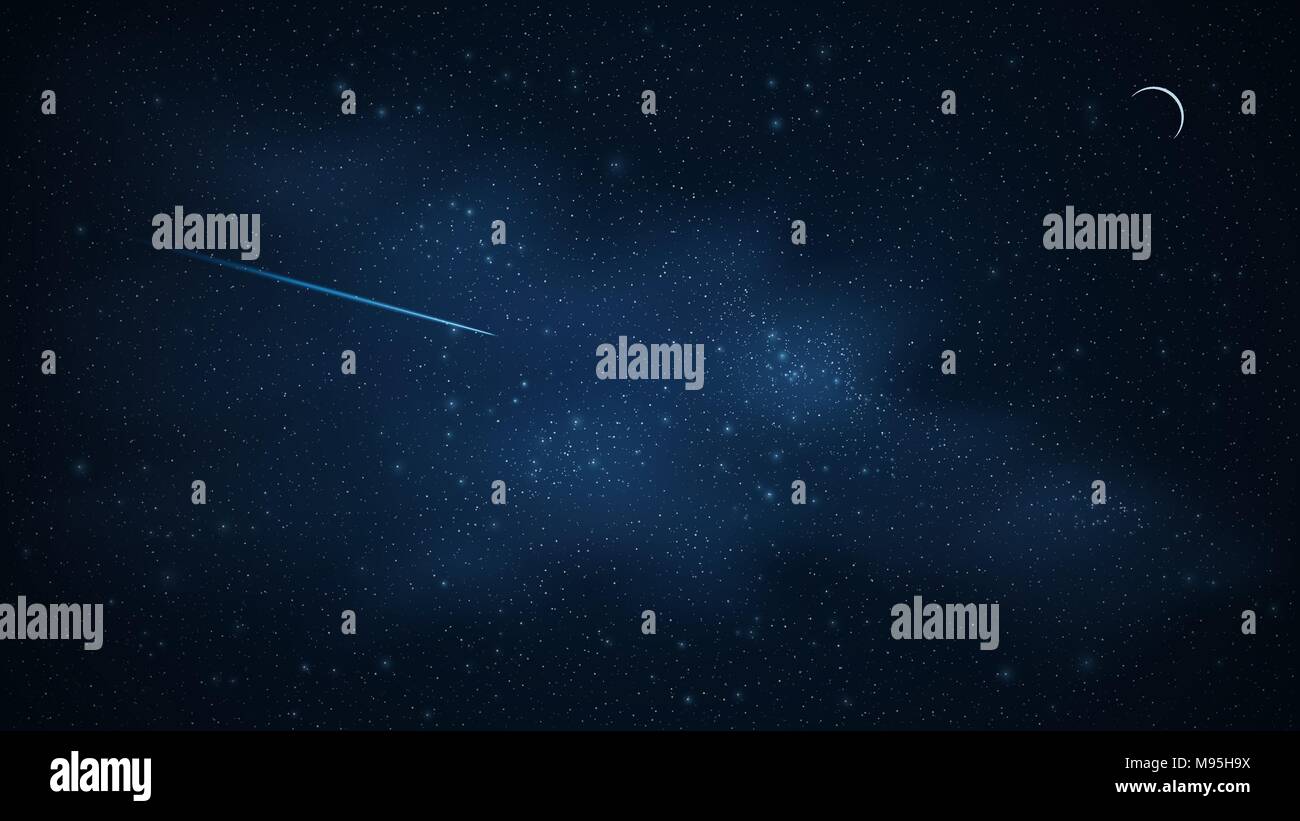 Realistic Starry Sky With A Luminous Blue Milky Way Shooting Star