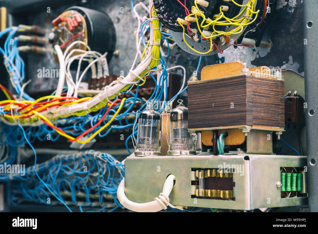 Transformer, radio tubes and wires Stock Photo Alamy