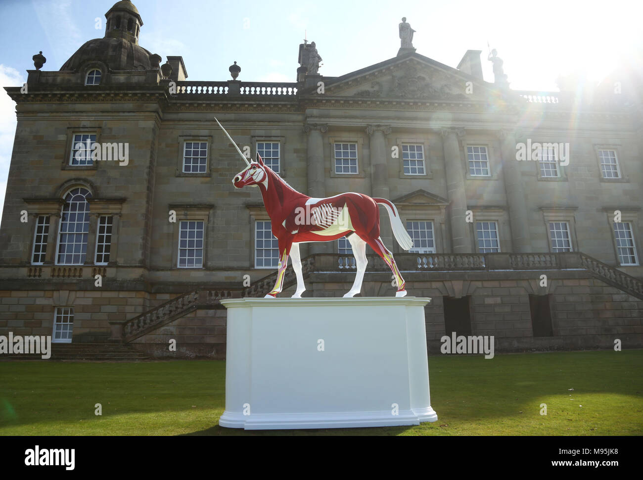 Damien Hirst's Myth during a preview for Damien Hirst at Houghton Hall: Colour Space Paintings and Outdoor Sculptures, which runs from 25 Mar-15 July, at Houghton Hall in Norfolk. Stock Photo