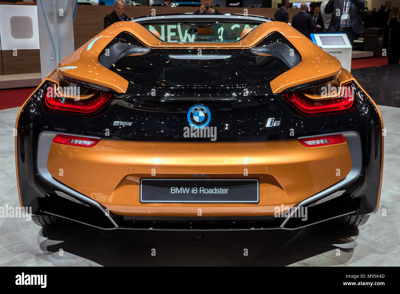 GENEVA, SWITZERLAND - MARCH 7, 2018: Rear view of a BMW i8 Roadster sports  car showcased at the 88th Geneva International Motor Show Stock Photo -  Alamy