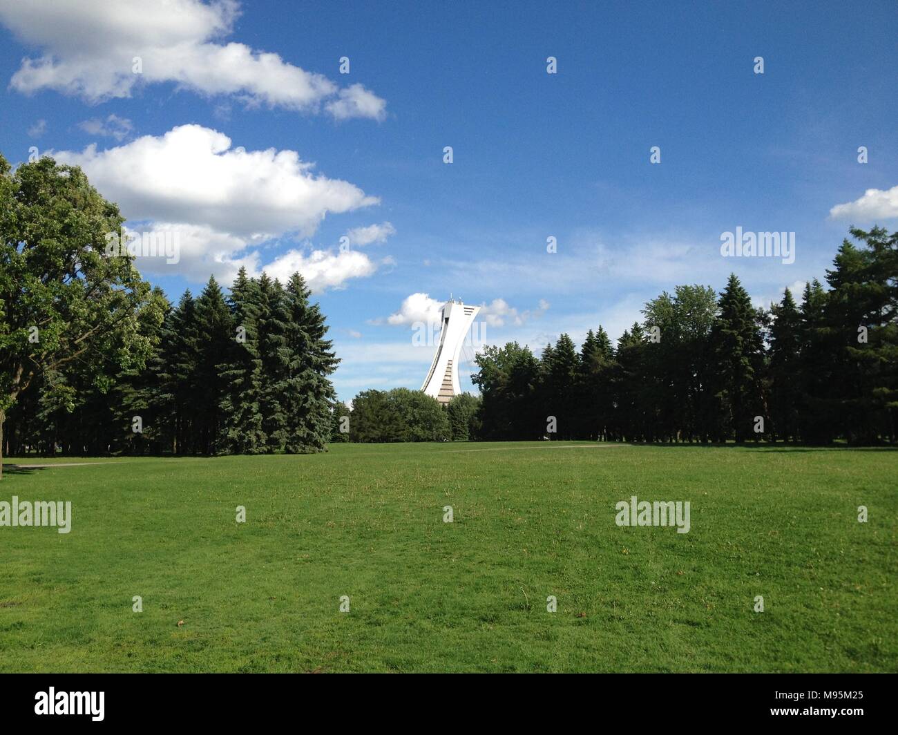 Montreal, QC / Canada - June 9th 2013: View of Olympic Stadium from park Maisonneuve Stock Photo