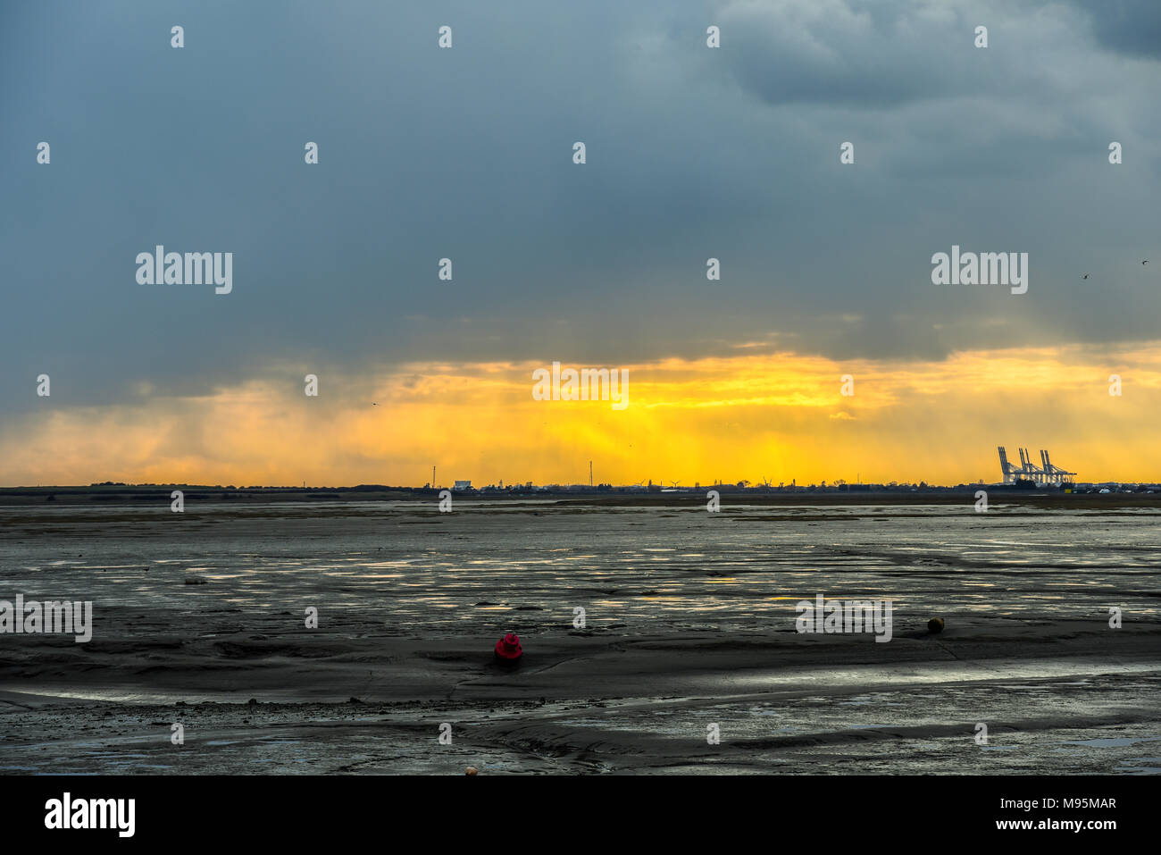 Sunset behind Two Tree Island and Canvey Island from Leigh on Sea