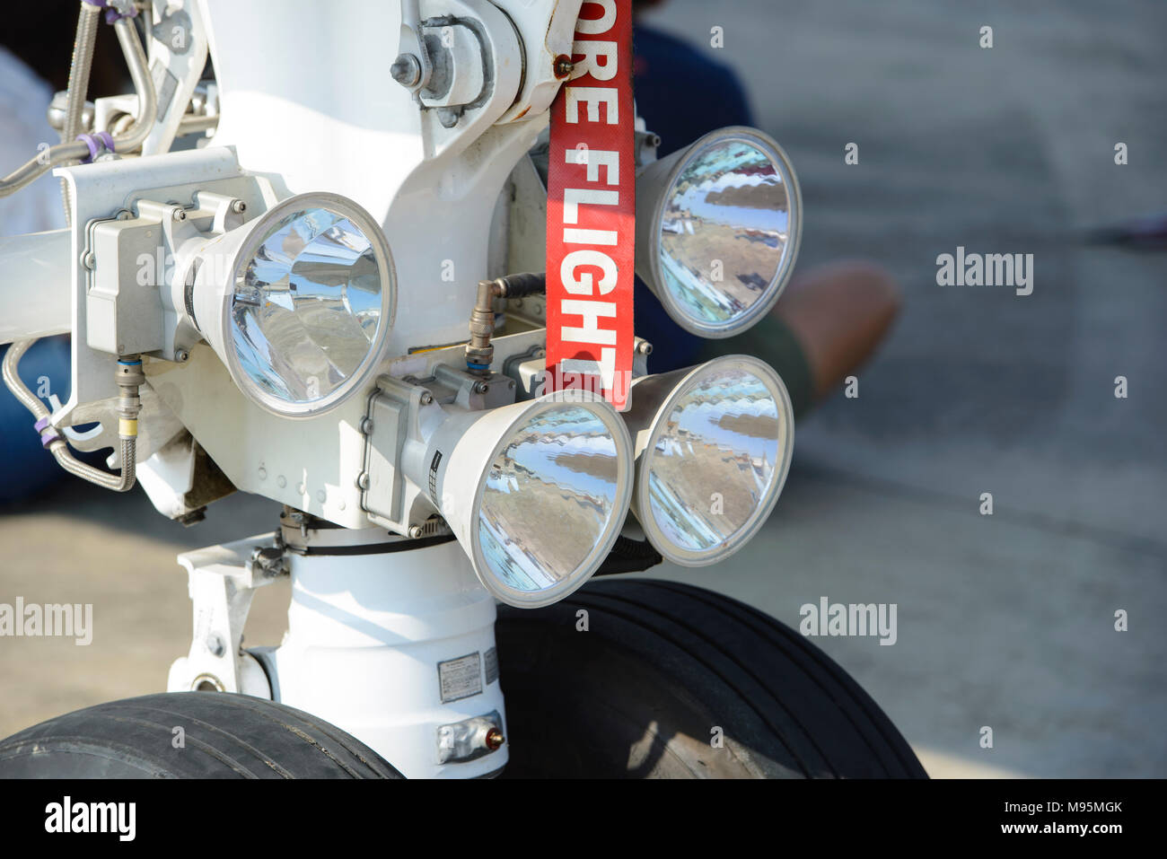 Front aircraft lights and landing gear Stock Photo Alamy