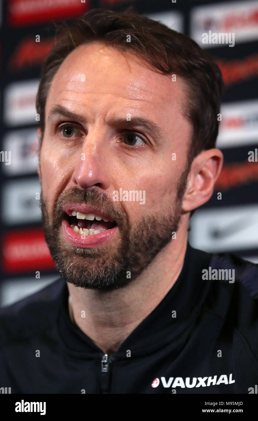 England manager Gareth Southgate during a press conference at Steigenberger Airport Hotel, Amsterdam. Stock Photo