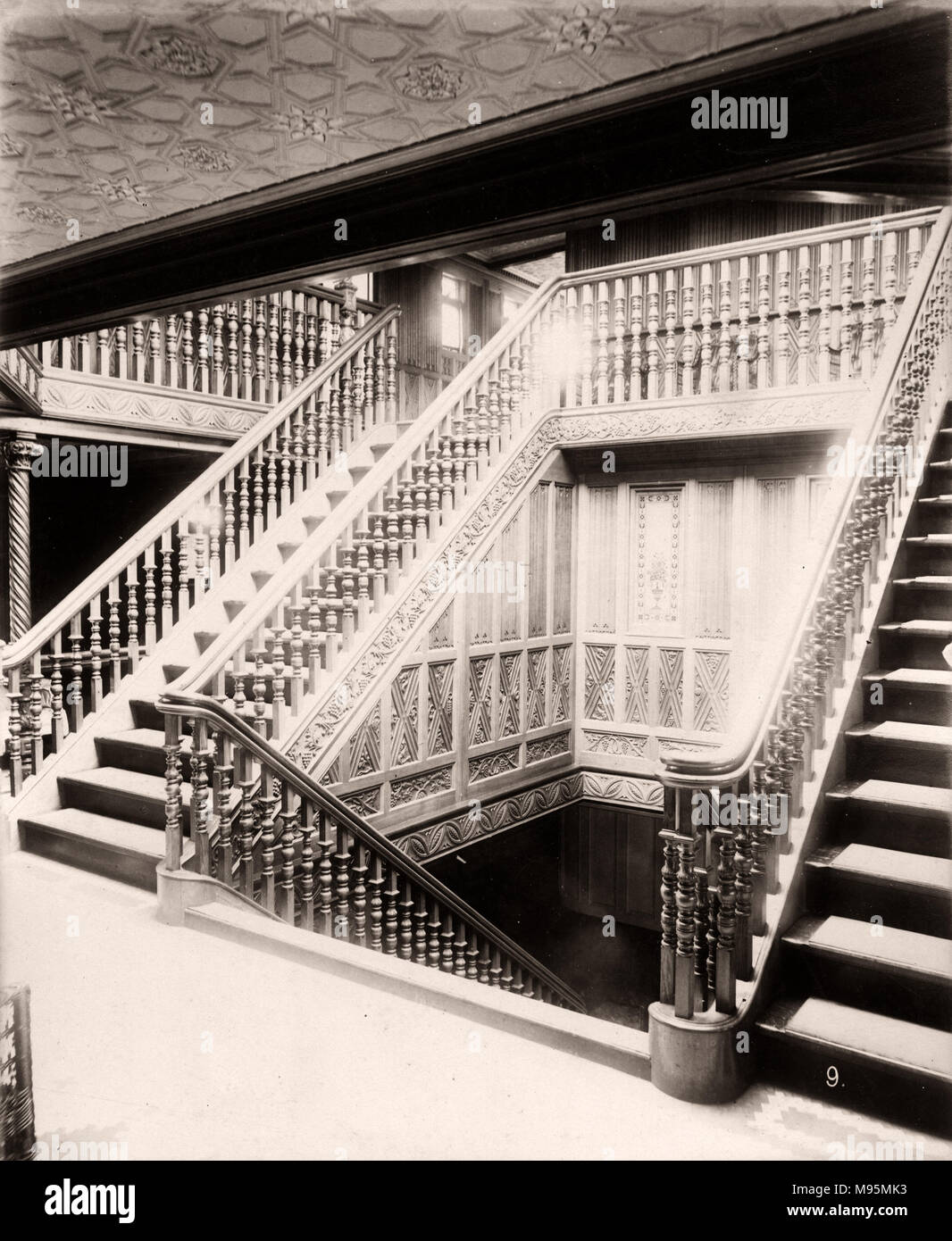 1889 photograph - RMS Teutonic - from an album of images relating to the launch of the vessel, which was built by Harland and Wolff in Belfast, for the White Star Line - later to achieve notoriety as the owner of the Titanic. The album shows interiors of the ship, member of the crew, trial cruises, including a visit onboard by the German Kaiser and Prince of Wales, as well as many images of other visitors. This image - Stock Photo