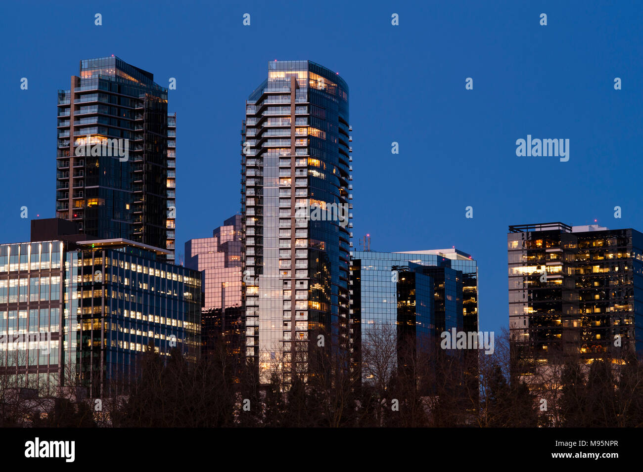 Bellevue Skyline with city lights from downtown park at twilight Stock  Photo - Alamy
