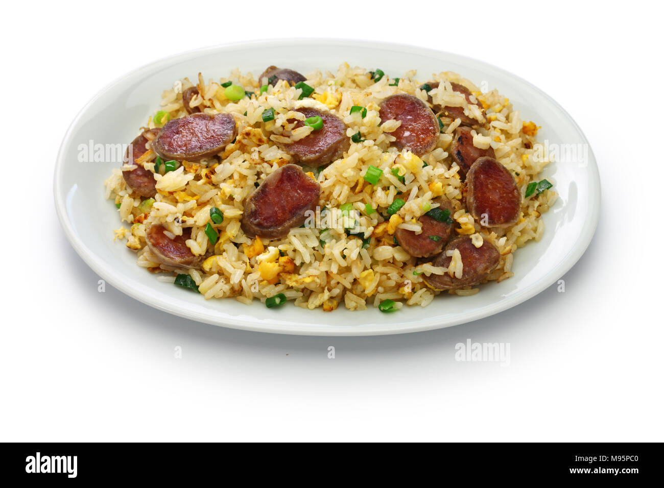 chinese sausage fried rice, xiang chang chao fan isolated on white background Stock Photo