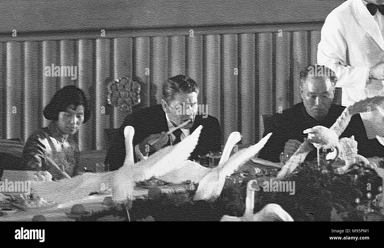 President Reagan's and Premier Zhao Ziyang Toast of China at the State Dinner in the State  in  Shanghai China April 30, 1984 Photograph by Dennis Brack Stock Photo