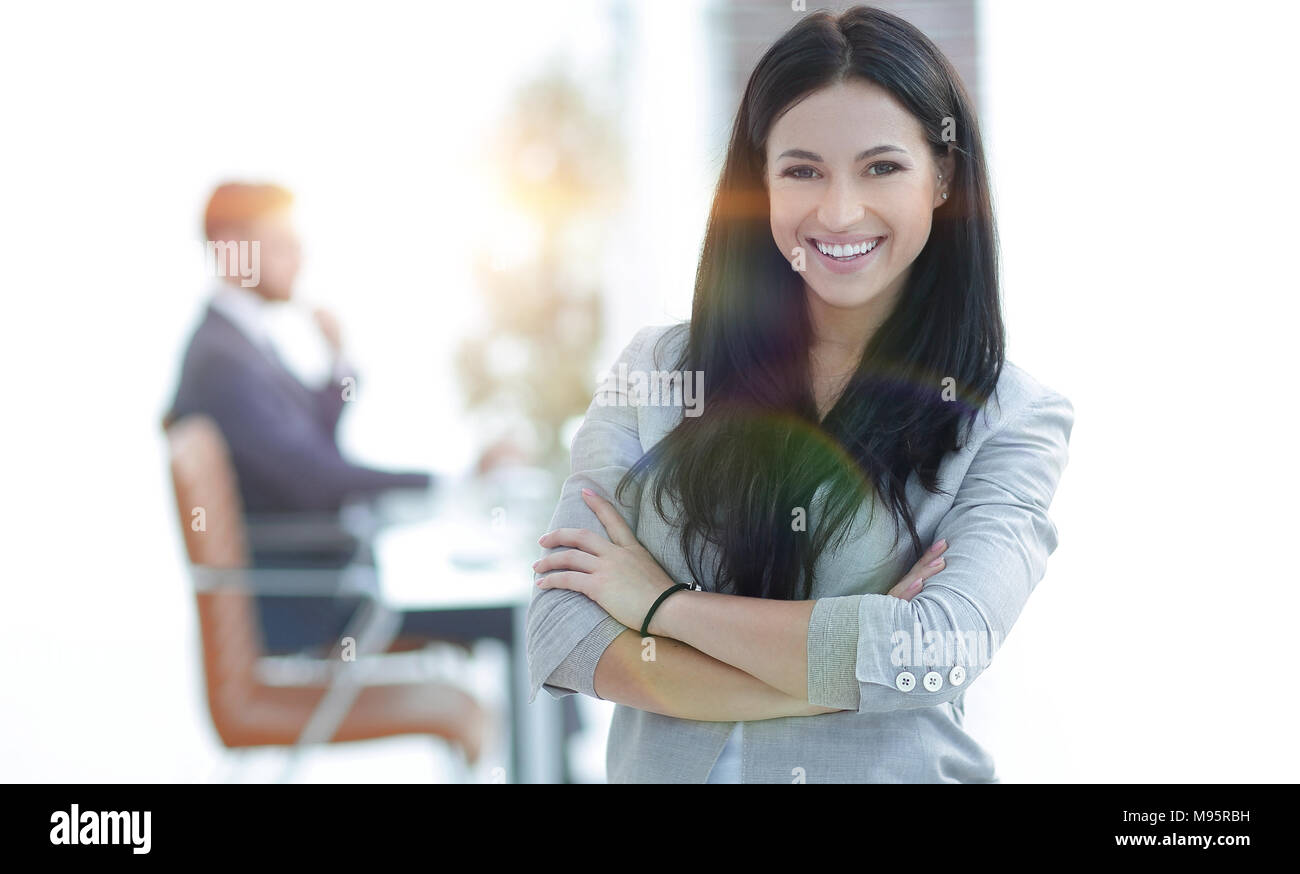 successful young business woman on the office background Stock Photo ...