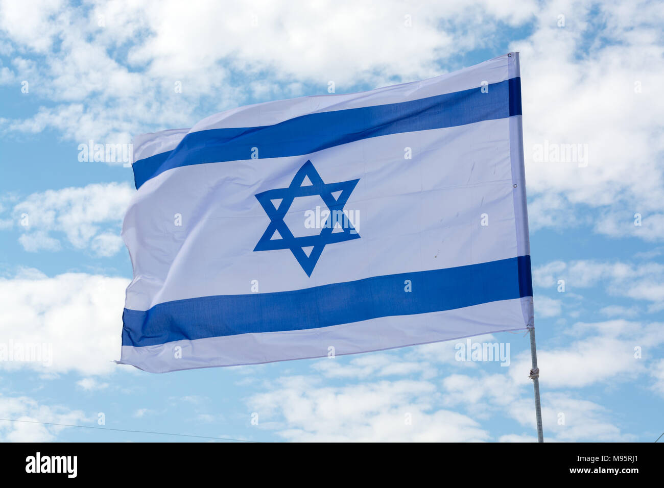 National flag of State of Israel white blue with Star of David