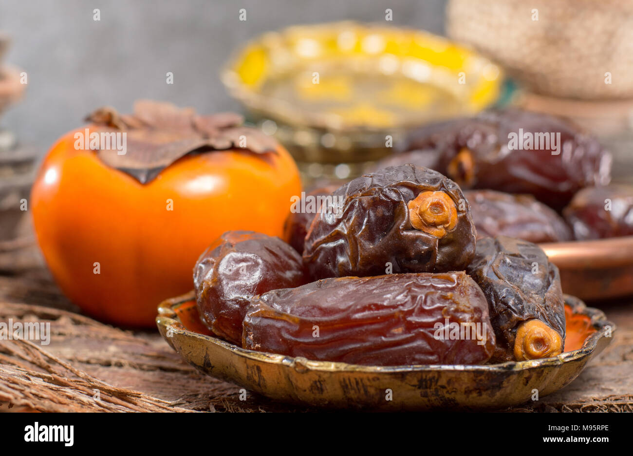 Traditional Middle East dessert, healthy food, big medjool dates fruits