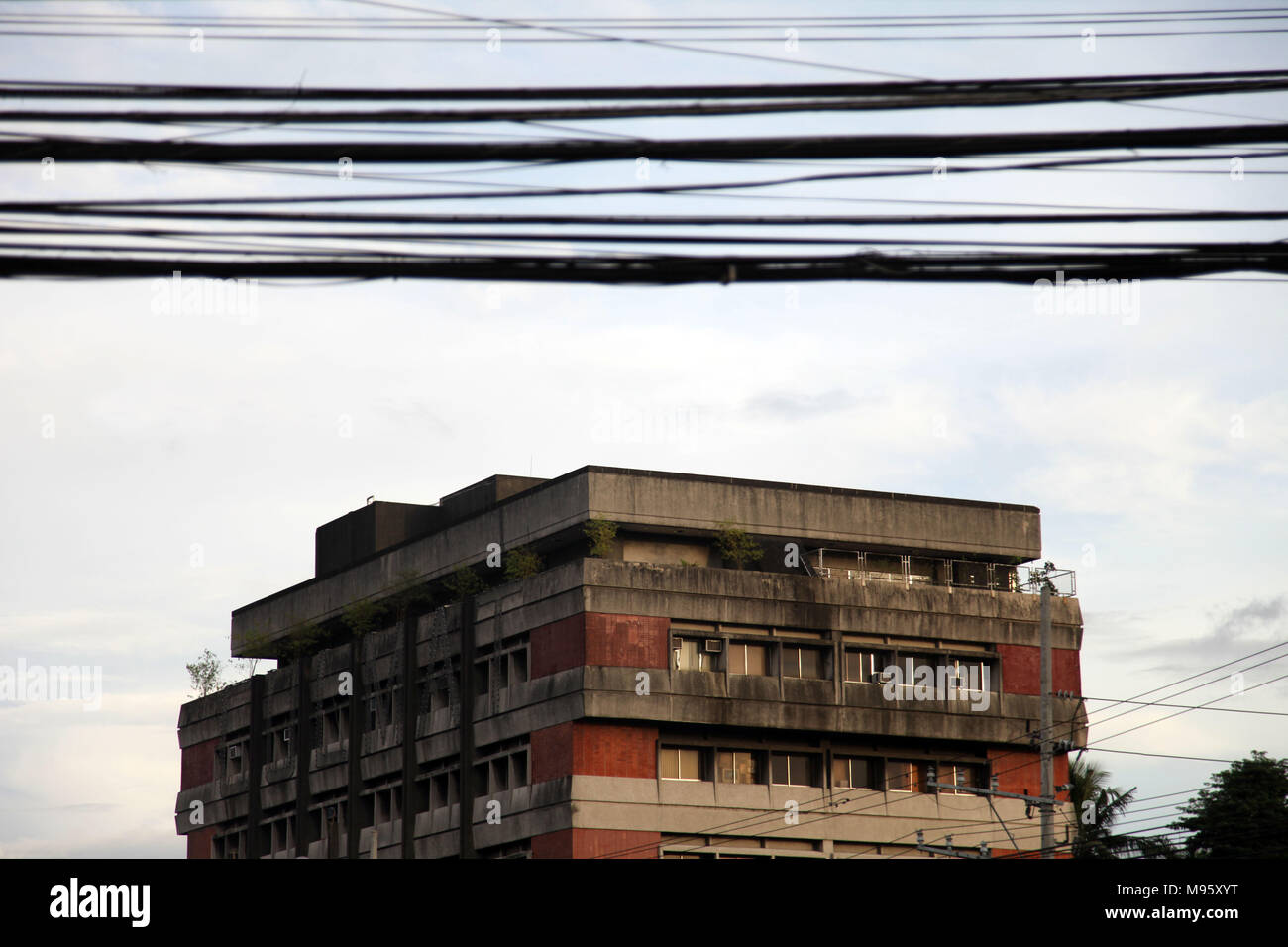 View on towers in Bangkok with electric wires Stock Photo