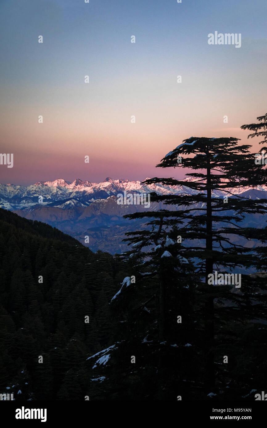 Pink colours of the sunset from Kalatop, Dalhousie Stock Photo