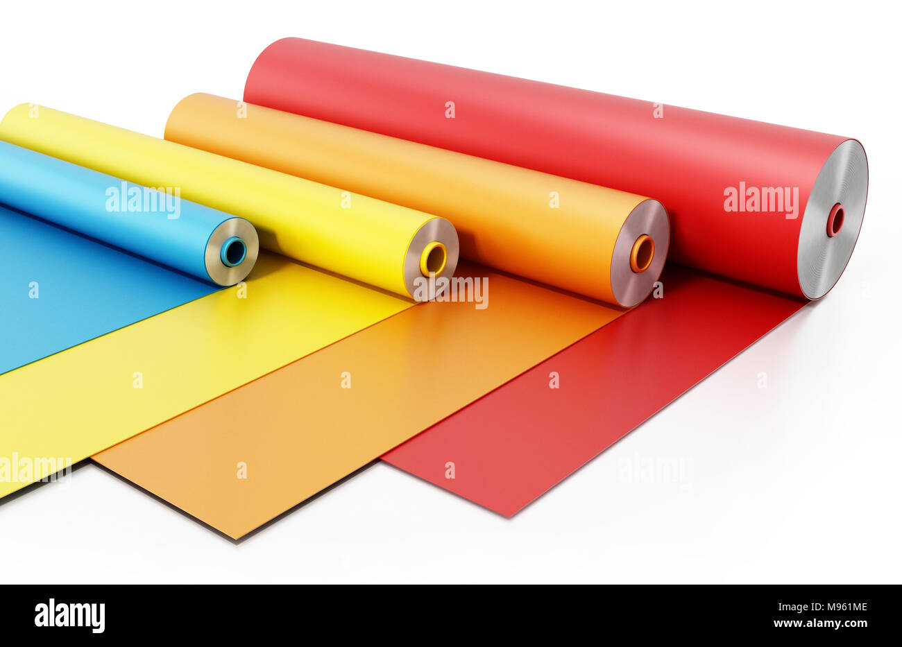 Vibrant colored adhesive films isolated on white background. 3D