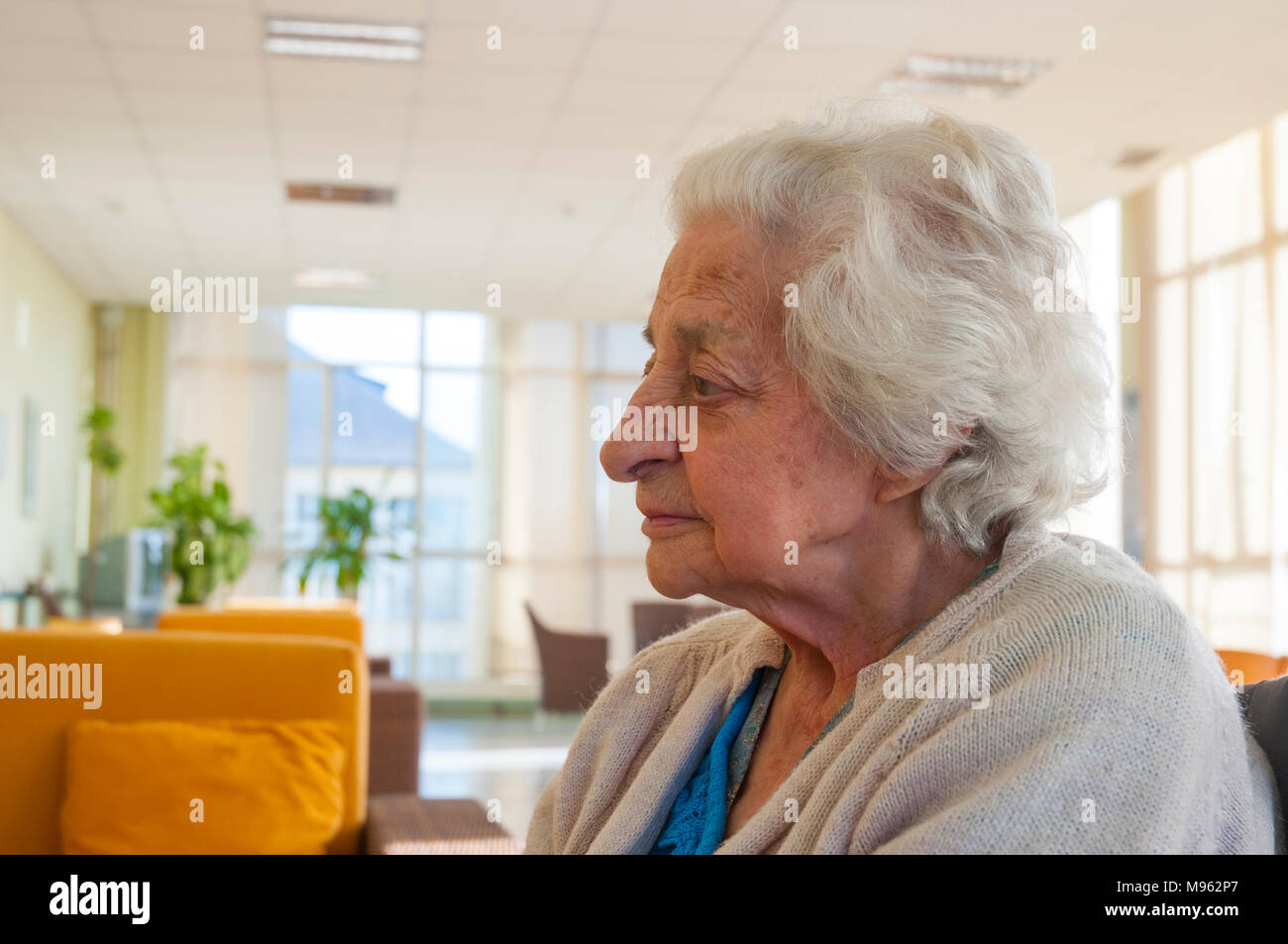 Profile portrait of old lady. Stock Photo