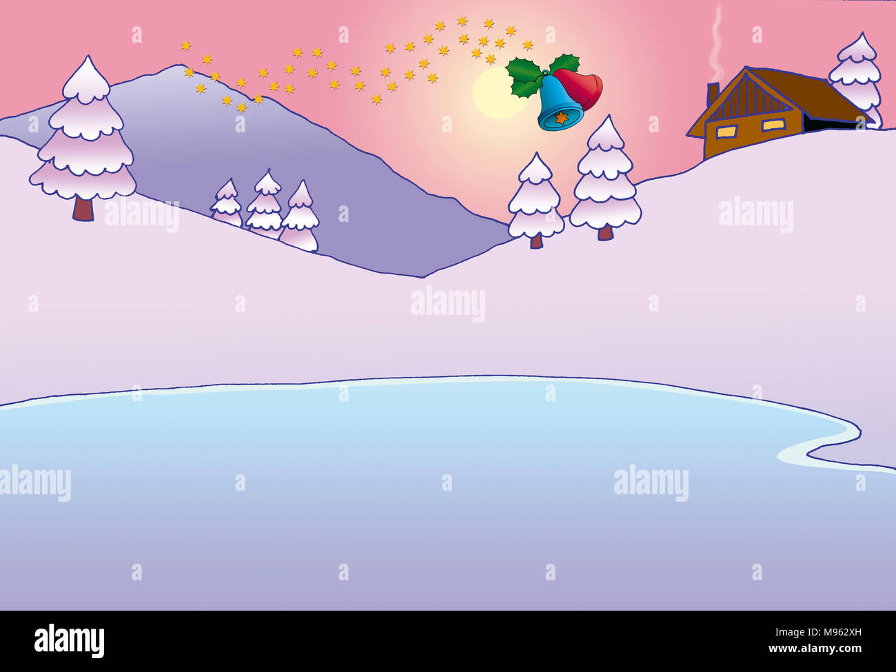 Christmas landscape. Illustration. Stock Photo