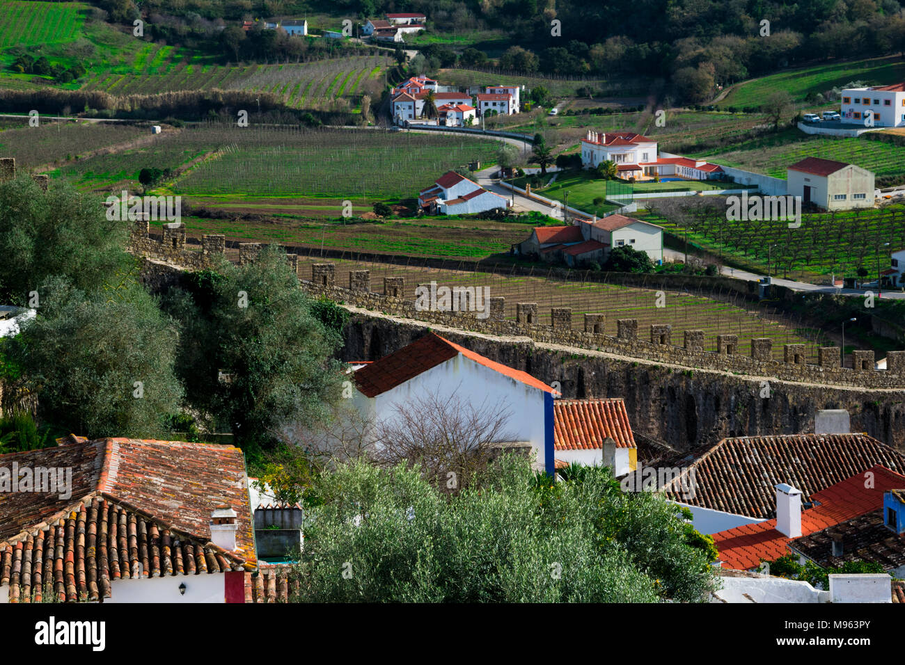 Obidos, Portugal. January 27, 2018. View of Obidos city and walls. Stock Photo