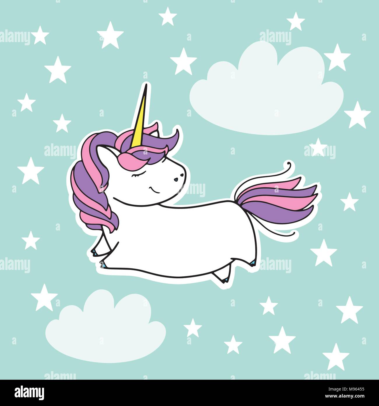 Unicorn in the sky cute vector illustration. Card and shirt design ...