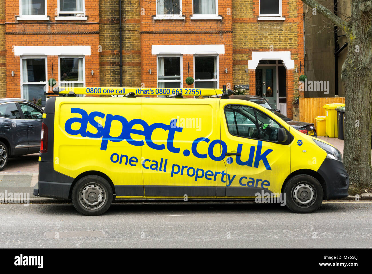 A van for Aspect.co.uk for one call property care. Stock Photo