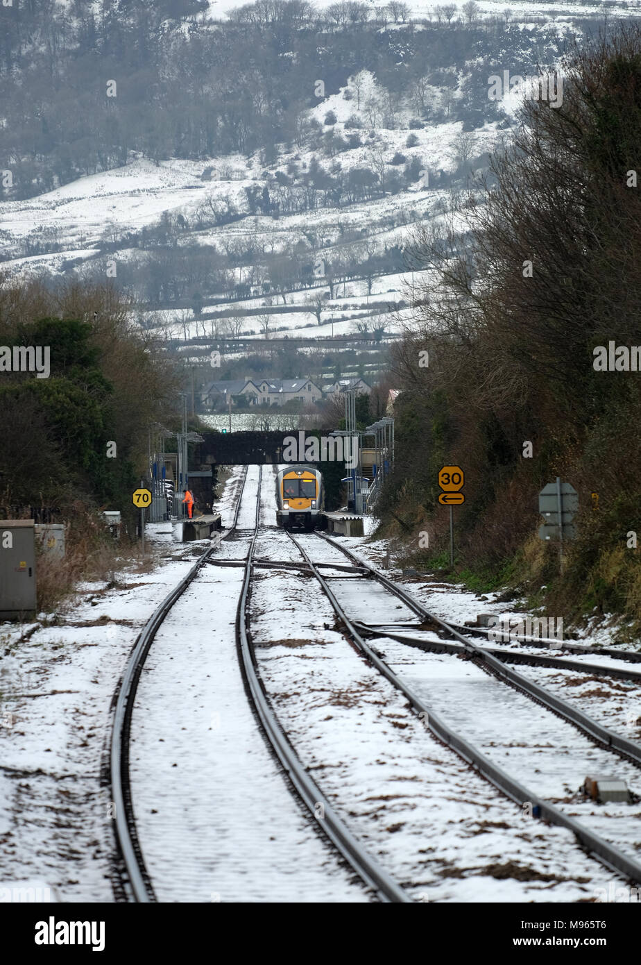 Clipperstown station in Winter, from Carrickfergus Stock Photo