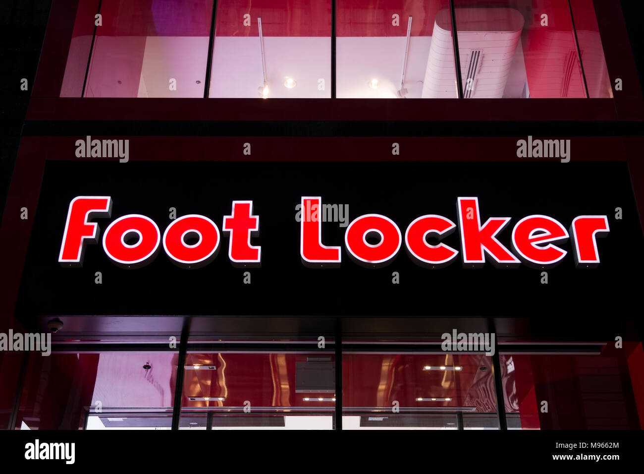 NEW YORK, USA - AUGUST 31, 2017: Detail of Foot Locker store in New York. It is an American sportswear and footwear retailer founded at 1974. Stock Photo
