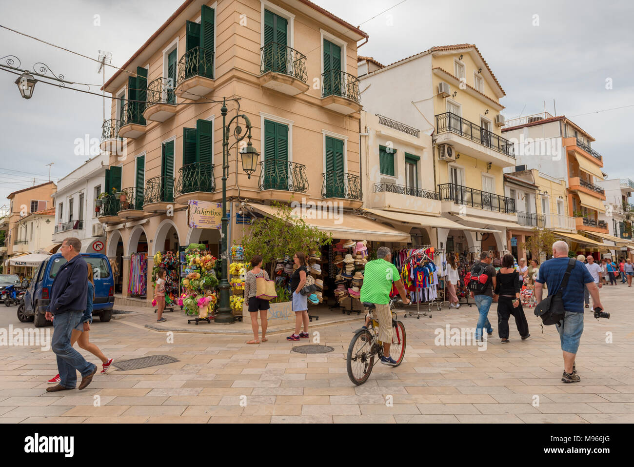 ZAKYNTHOS, GREECE - September 29, 2017: Promenade with shops and restaurants in Zante Town. Zakynthos island, Greece Stock Photo
