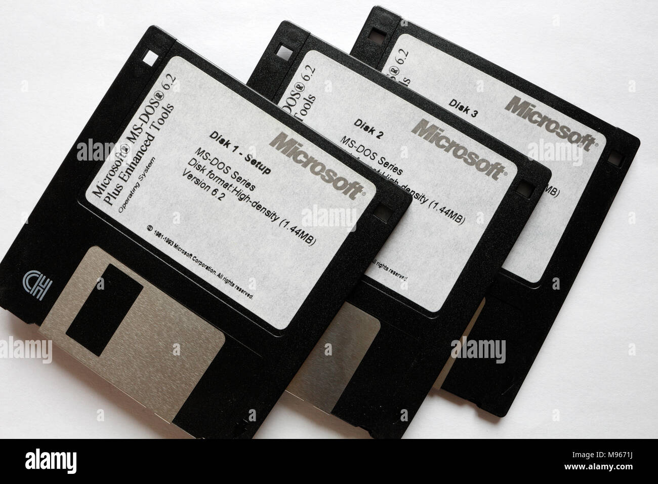 Microsoft DOS Operating system installation floppy disks, computer software Stock Photo