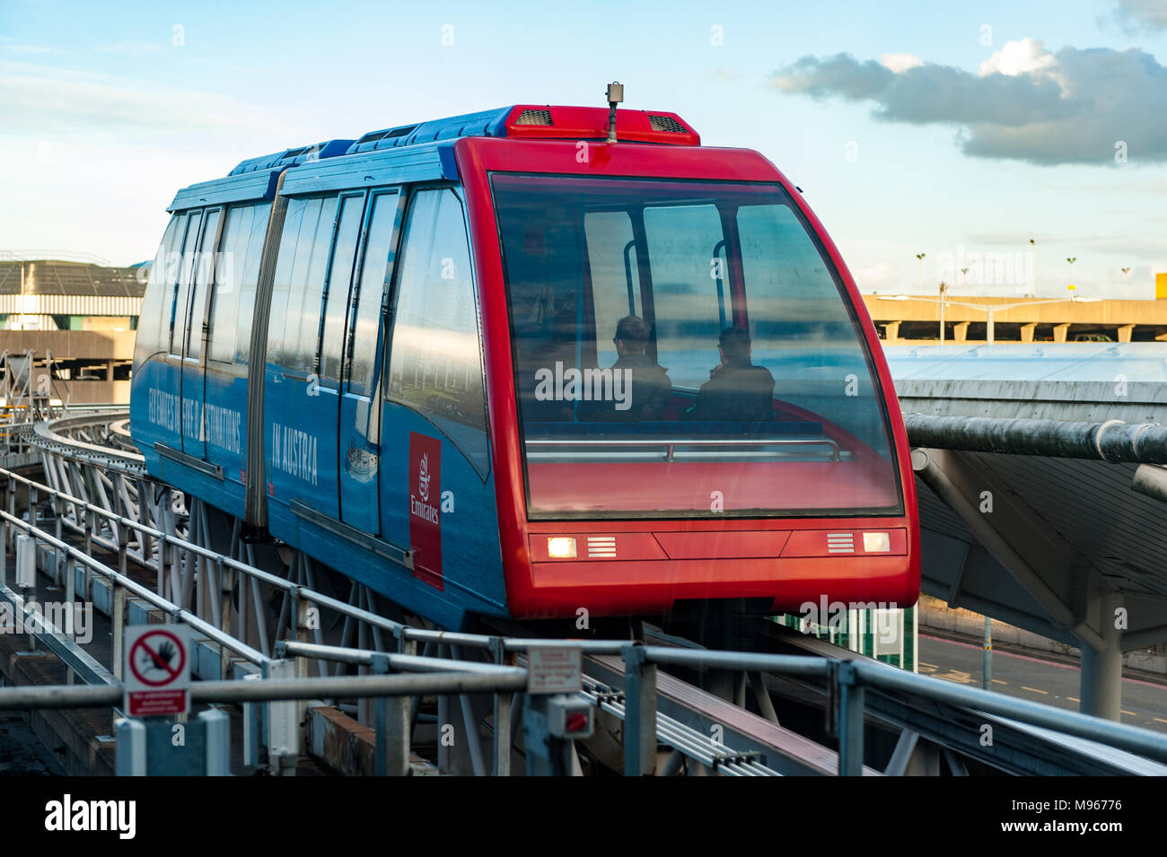 Maglev, the Birmingham Airport Air-Rail Link train approaches Birmingham Airport, West Midlands, United Kingdom. Stock Photo