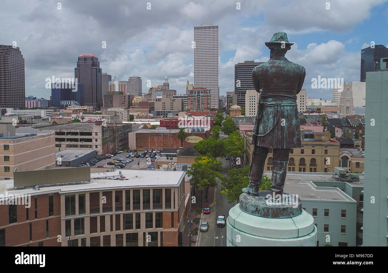 A statue of Civil War General Robert E. Lee overlooks the City of New Orleans, La., prior to