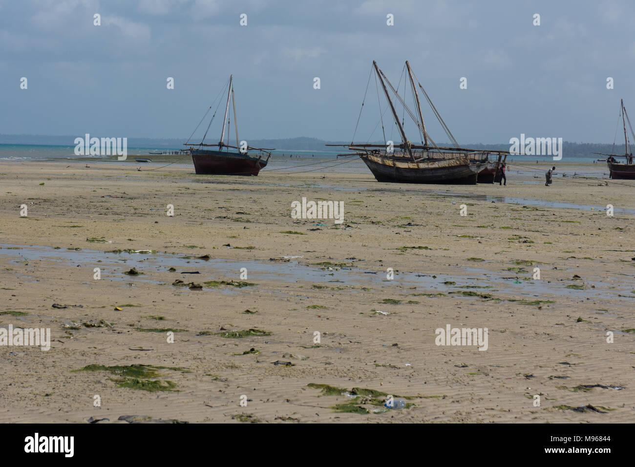 Fishing boats on the coast of Zanzibar, Tanzania, East Africa Stock Photo