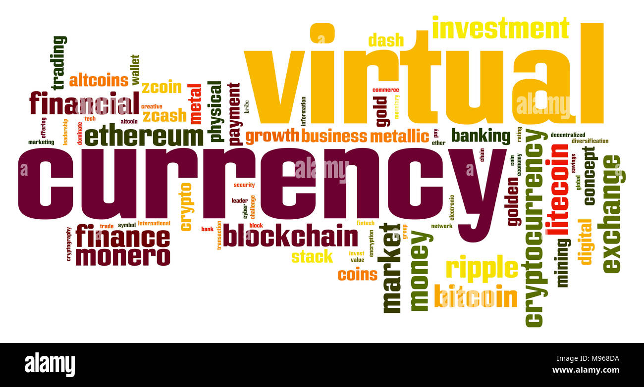 Virtual currency word cloud concept on white background, 3d rendering. Stock Photo