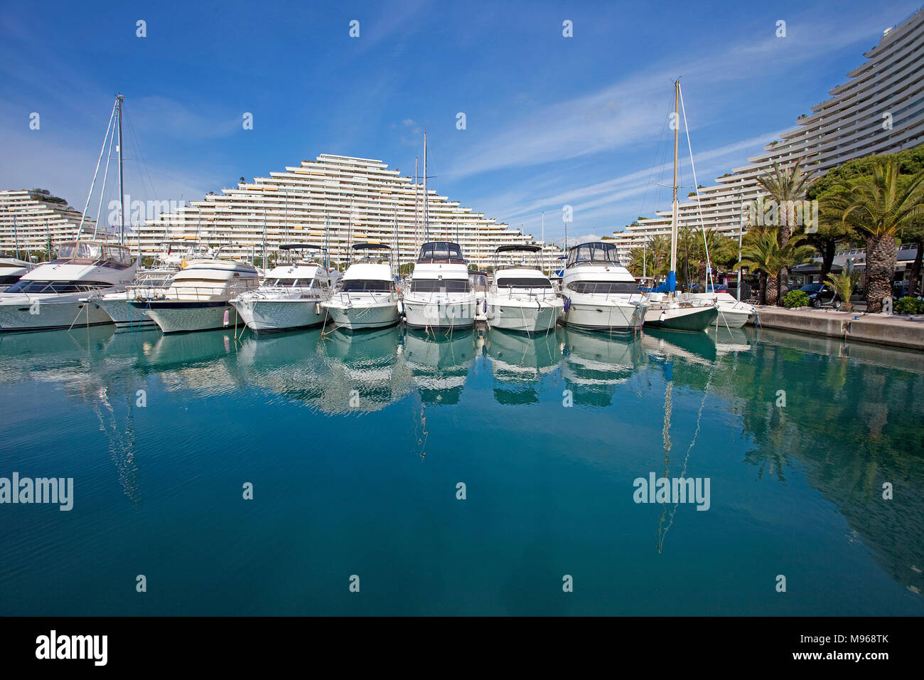 Marina Baie des Anges and futuristic curved buildings, Villeneuve-Loubet-Plage, South France, Var, Cote Azur, France, Europe Stock Photo