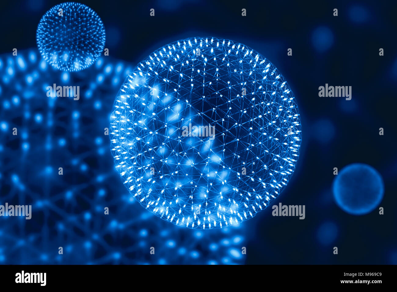 CG model structure form of Nucleus Atom Nuclear explode bomb emit x-ray radiation or light injection of magnetic fields and particles from the central Stock Photo