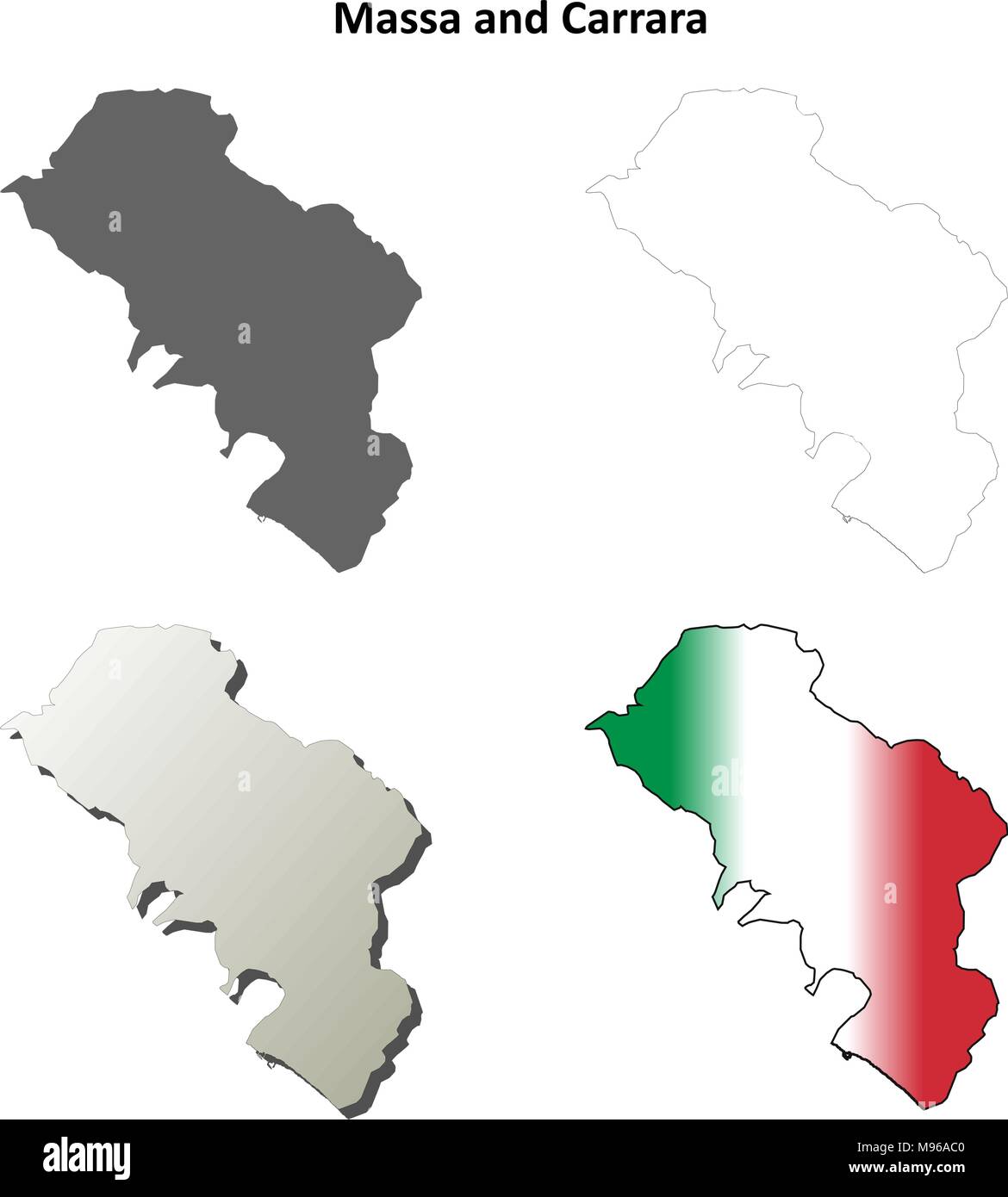 Massa and Carrara blank detailed outline map set Stock Vector