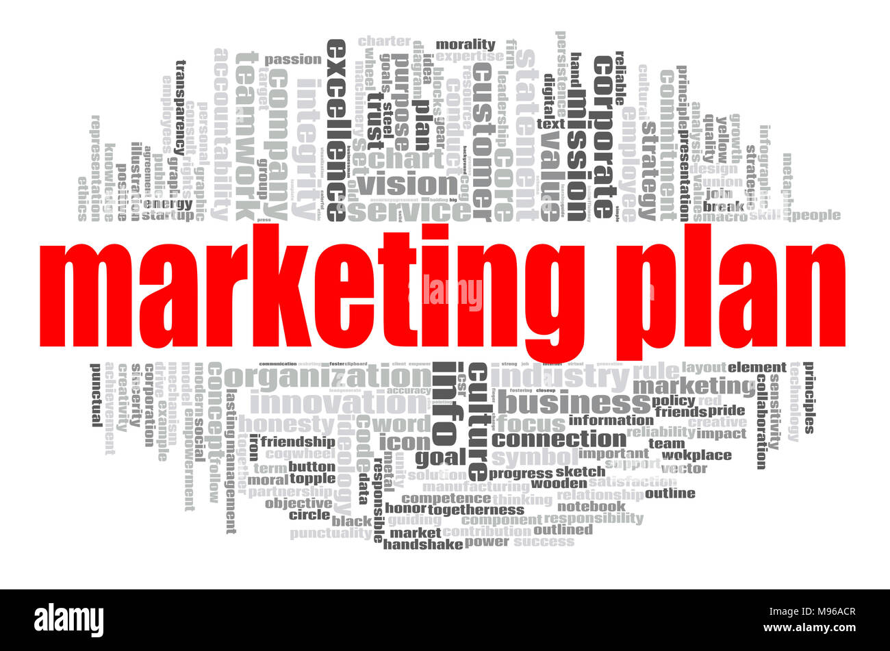 Marketing plan word cloud concept on white background, 3d rendering. Stock Photo