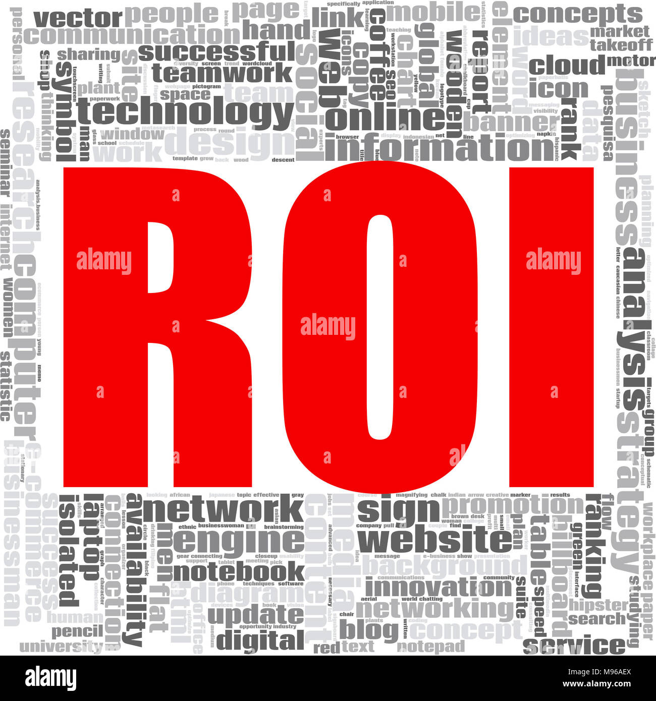 ROI word cloud concept on white background, 3d rendering Stock Photo ...