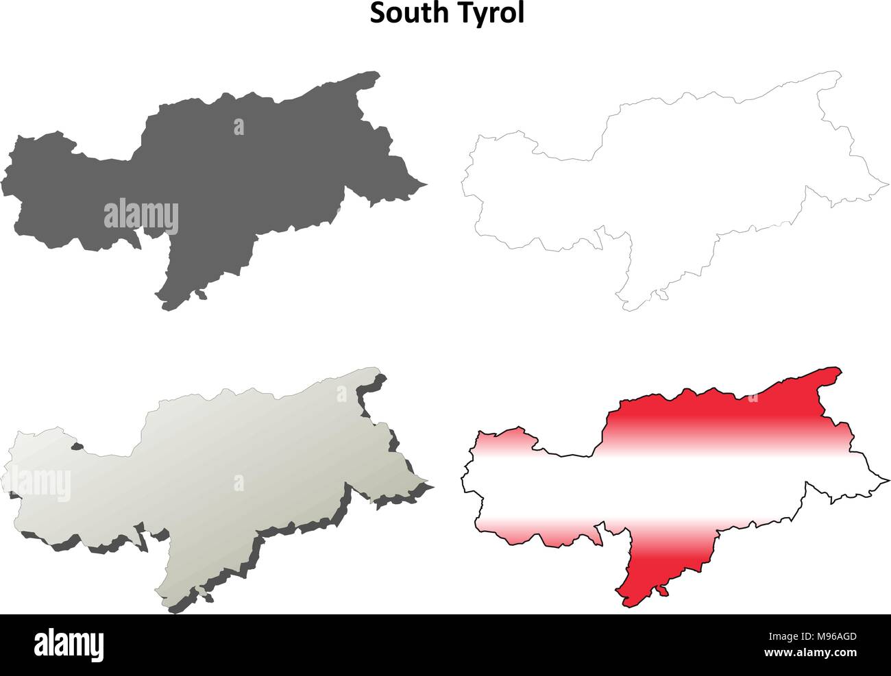 South Tyrol outline map set - Austrian version Stock Vector