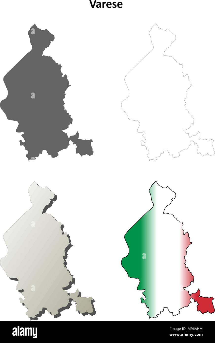 Varese blank detailed outline map set Stock Vector