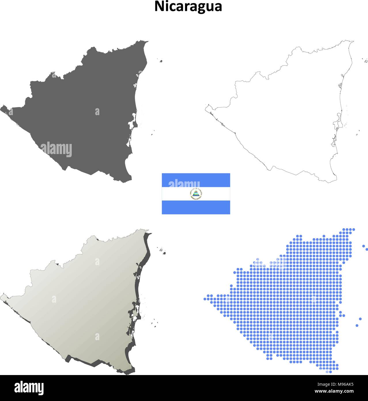 Nicaragua outline map set  Stock Vector