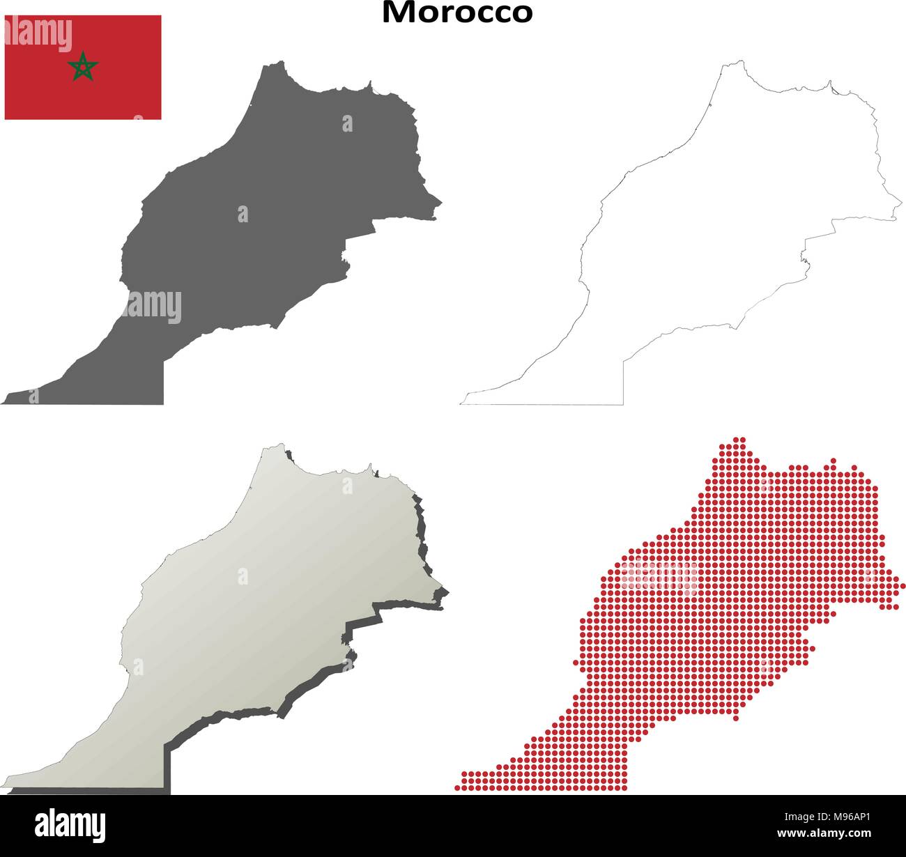 Morocco outline map set Stock Vector