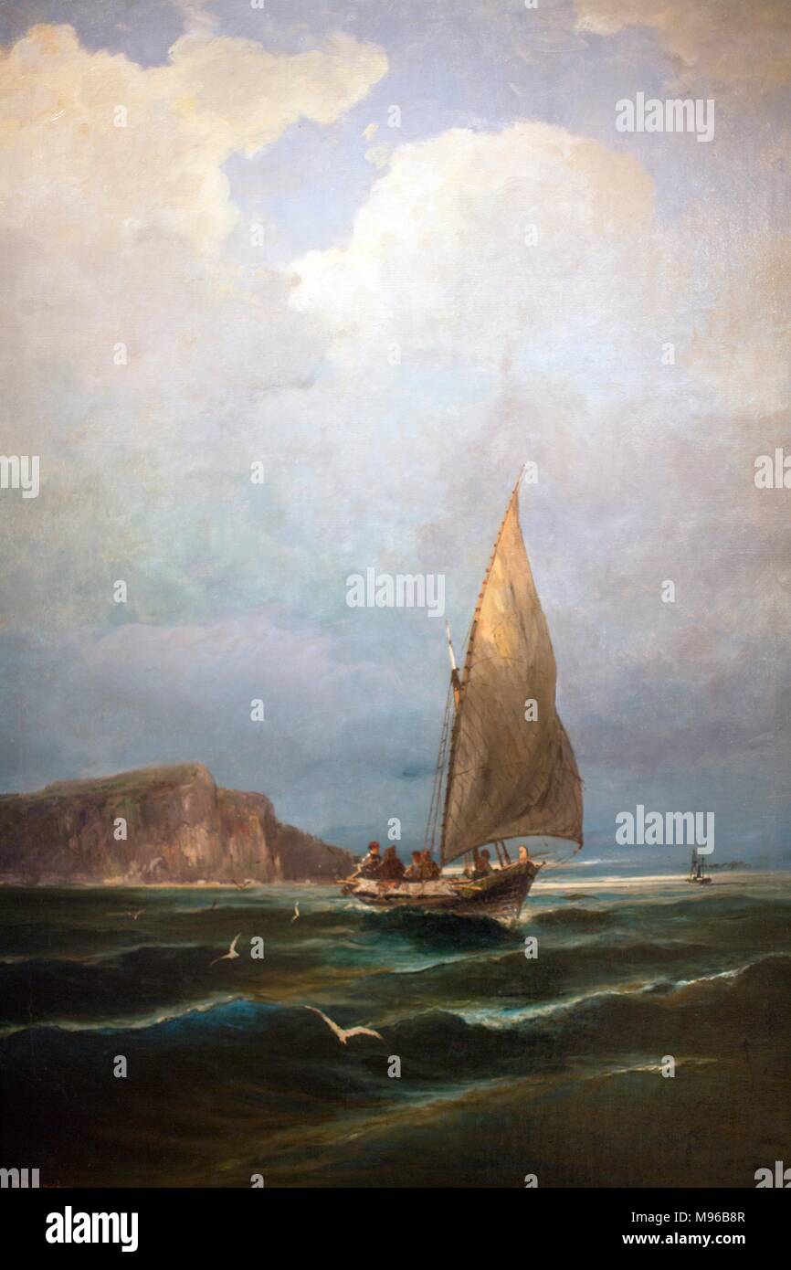Fishing boat in a storm. 1880-1885. oil on canvas. Painting collection 'seascapes' by Constantinos Volanakis at the Theocharakis Foundation for the Fi Stock Photo