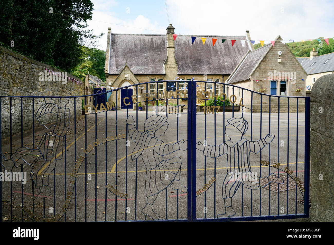 School Gates Peak District village of Eyam Derbyshire England Stock Photo