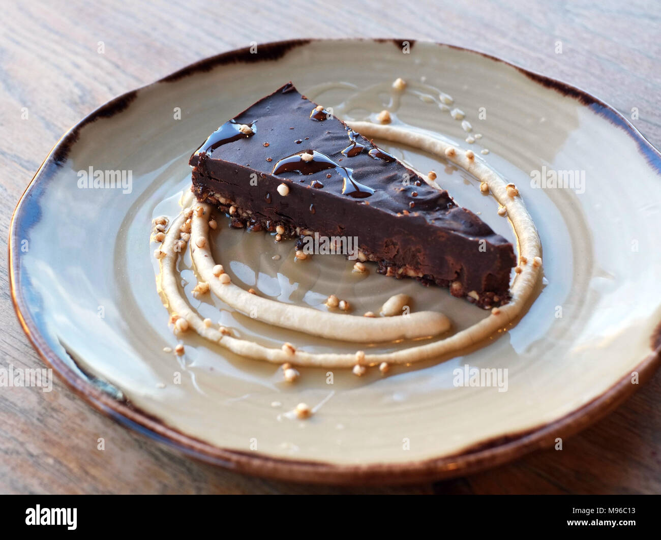 Vegan chocolate tart with cashew cream at River Cottage Canteen
